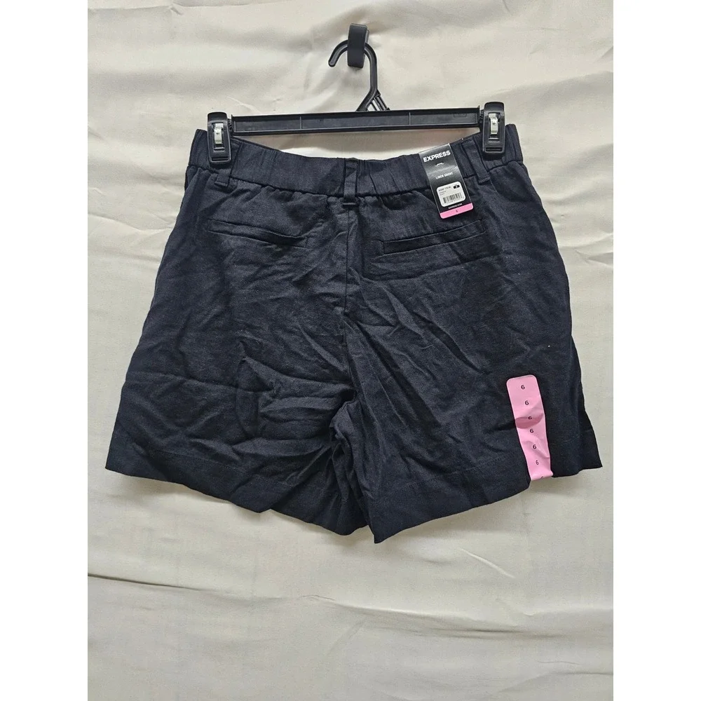 Express Womens Pleated Linen Shorts Black Linen Blend Casual Size 6